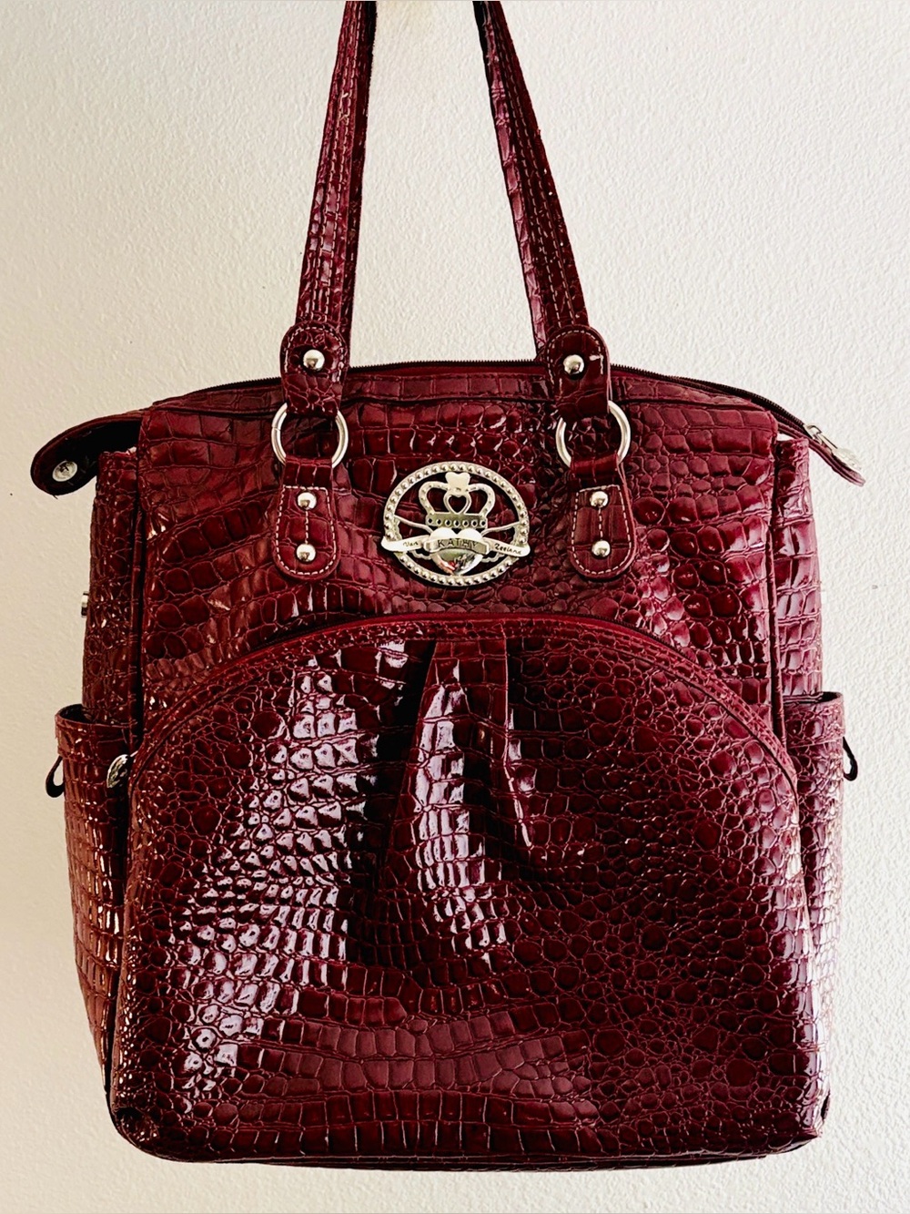 Kathy Van Zeeland burgundy Croc-Embossed Shoulder Tote | Y2K Statement Bag